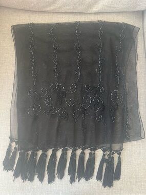 Black Beaded Tassel Evening Shawl Scarf